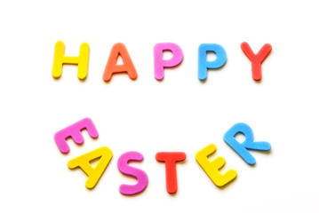 Text of colorful letters Happy Easter. Isolated.  Greeting card