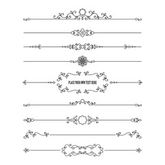 Frame and dividers set isolated on white. Calligraphic design elements.