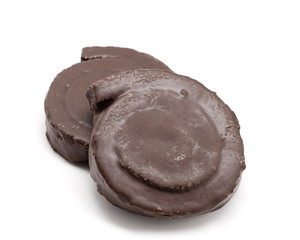 Biscuits of chocolate isolated on white background