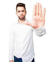 cool man doing a stop gesture