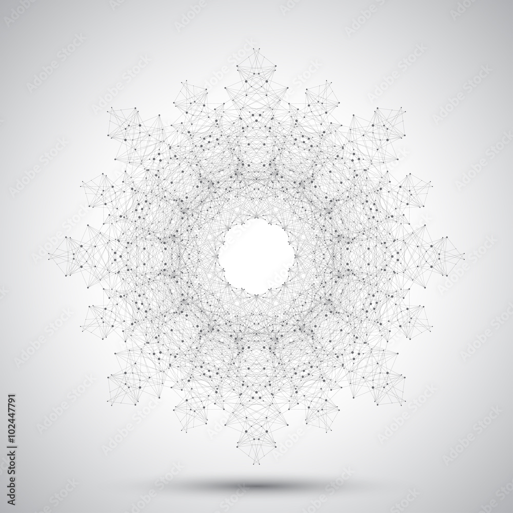 Poster Geometric  abstract form with connected line and dots. Graphic background for your design. Vector illustration