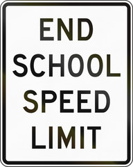 United States MUTCD road sign - End school speed limit