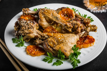 Roasted duck baked in mandarins