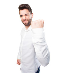 man doing a power gesture