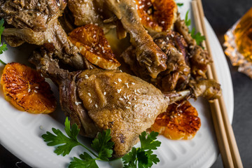 Roasted duck baked in mandarins