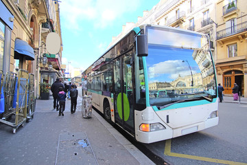 Fototapeta na wymiar Paris, France, February 6, 2016: Bus stop on the street of Paris, France