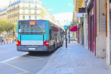 Paris, France, February 6, 2016: Bus on the street of Paris, France - obrazy, fototapety, plakaty