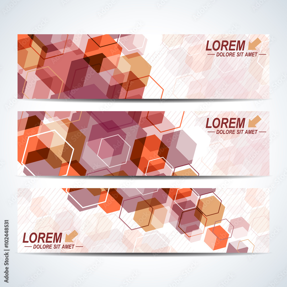 Aufkleber set of the vector horizontal banners. background with colorful hexagons. modern stylish design