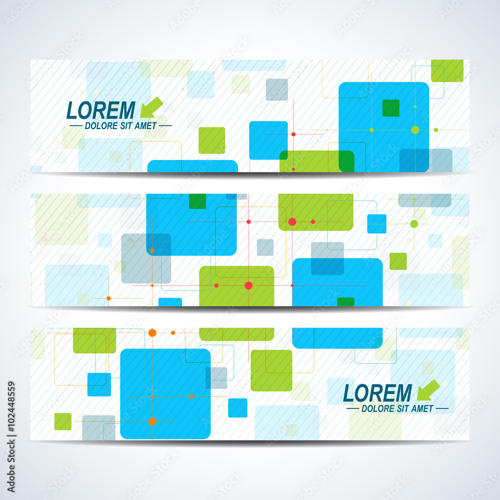 Poster set of vector horizontal banners. background with colorful scuares . modern design