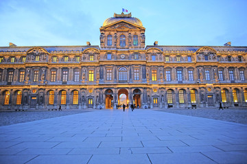 Paris, France, February 6, 2016: exterior of Louvre, the well-known residence of the French kings,...