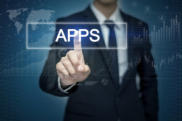 Businessman hand touching APPS  button on virtual screen