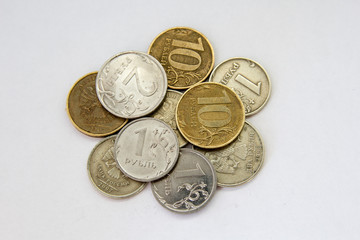 Ruble coins on a white background