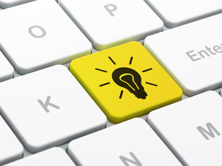 Business concept: Light Bulb on computer keyboard background