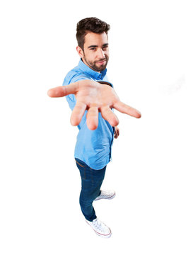 young man offering something