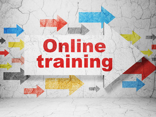 Obraz premium Studying concept: arrow with Online Training on grunge wall background