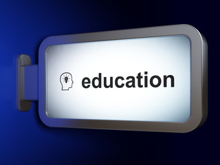 Learning concept: Education and Head With Lightbulb on billboard background