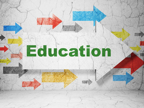 Education concept: arrow with Education on grunge wall background