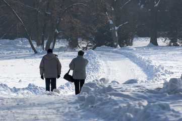Spacer po zaśnieżonej drodze