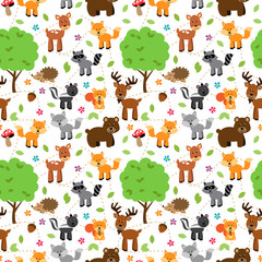 Seamless, Tileable Forest Animals Vector Background Pattern