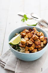 Stir fried tofu in a bowl