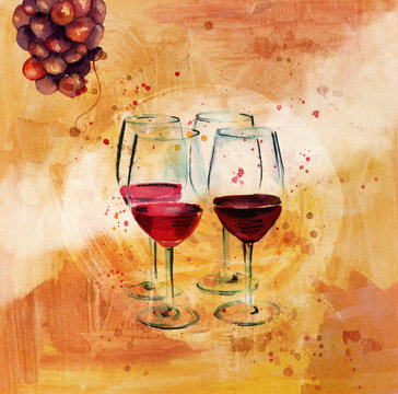 'Wine Tasting' poster with drawings of grapes and wine glasses