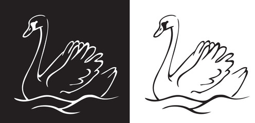 bird Swan on a black and white background