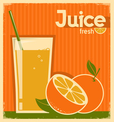 vintage poster of orange juice on old paper texture