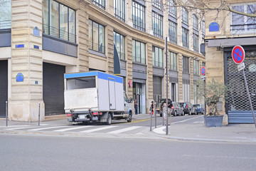 Paris, France, February 6, 2016: truck on a parking in Paris, France