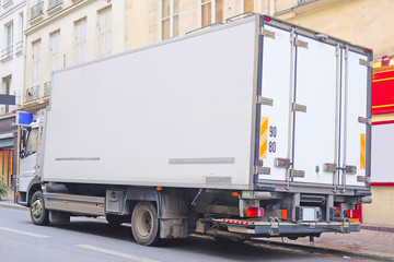 Paris, France, February 6, 2016: truck on a parking in Paris, France