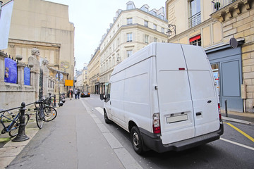 Paris, France, February 6, 2016: truck on a parking in Paris, France
