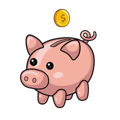 Piggy moneybox and coin.