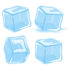 Ice cubes and melted ice cube. Vector Illustration set