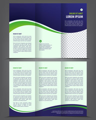 Vector empty tri-fold brochure print template design, trifold bright violet booklet or flyer - obrazy, fototapety, plakaty