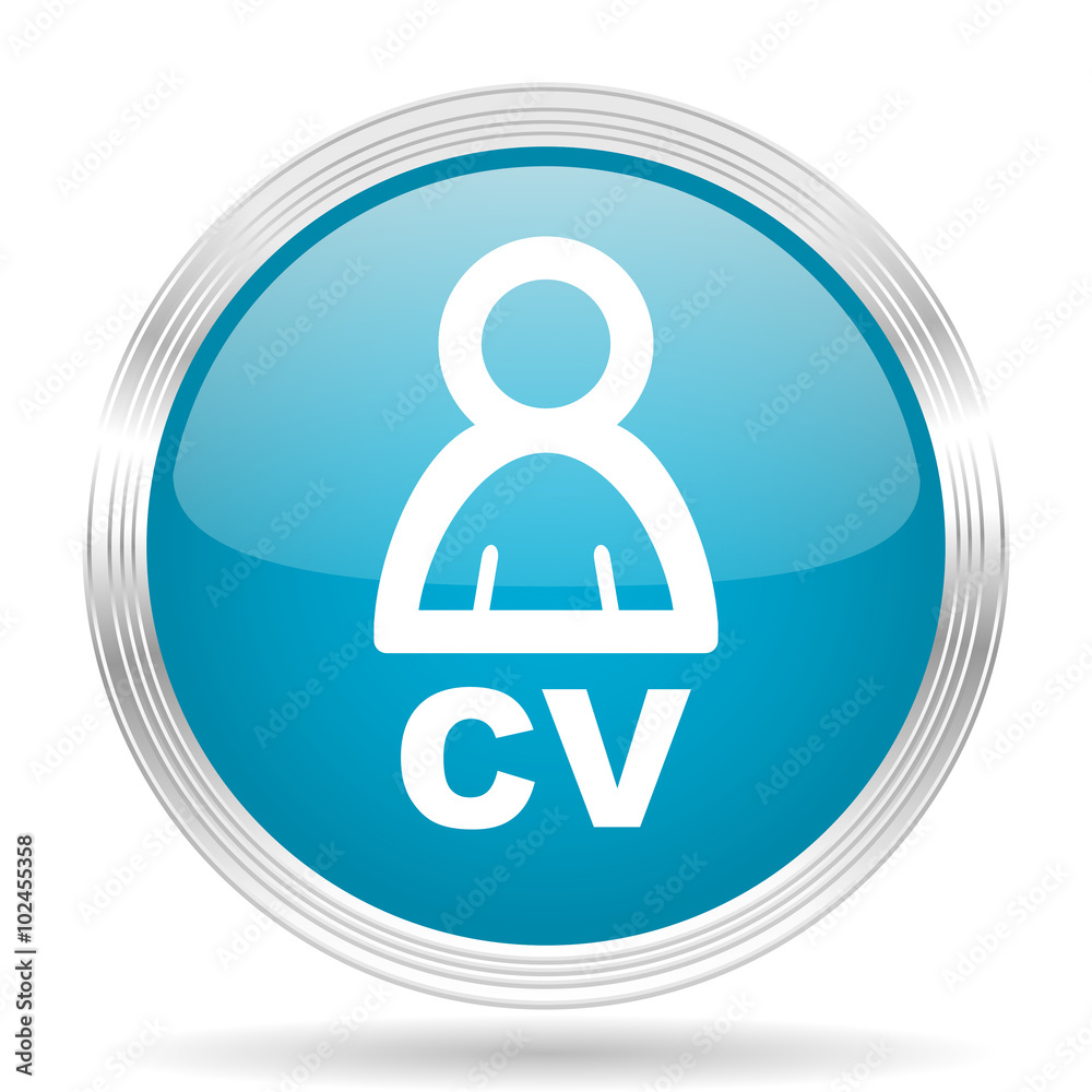 Poster cv blue glossy metallic circle modern web icon on white background