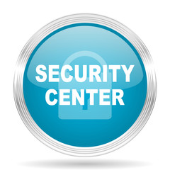 security center blue glossy metallic circle modern web icon on white background