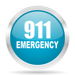 number emergency 911 blue glossy metallic circle modern web icon on white background