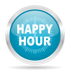 happy hour blue glossy metallic circle modern web icon on white background