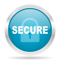 secure blue glossy metallic circle modern web icon on white background