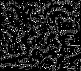 Fototapeta premium Musical vector seamless pattern with notes