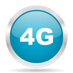 4g blue glossy metallic circle modern web icon on white background