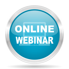 online modern webinar blue glossy metallic circle modern web icon on white background