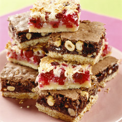 Dessert squares of cherry and chocolate