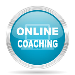 online coaching blue glossy metallic circle modern web icon on white background