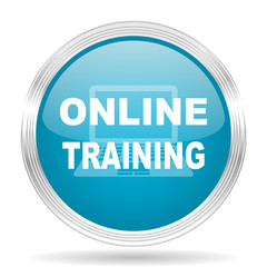 Fototapeta premium online training blue glossy metallic circle modern web icon on white background
