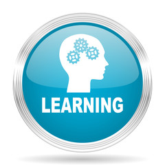 learning blue glossy metallic circle modern web icon on white background