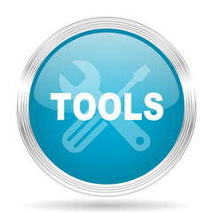 tools blue glossy metallic circle modern web icon on white background