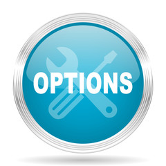 options blue glossy metallic circle modern web icon on white background