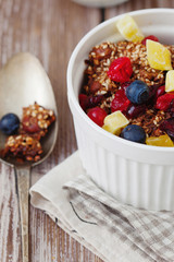 Healthy breakfast with granola and fresh berries