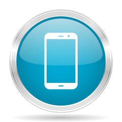 smartphone blue glossy metallic circle modern web icon on white background