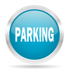 parking blue glossy metallic circle modern web icon on white background